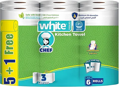 وايت مناديل مطبخ 6 رول 3 طبقات